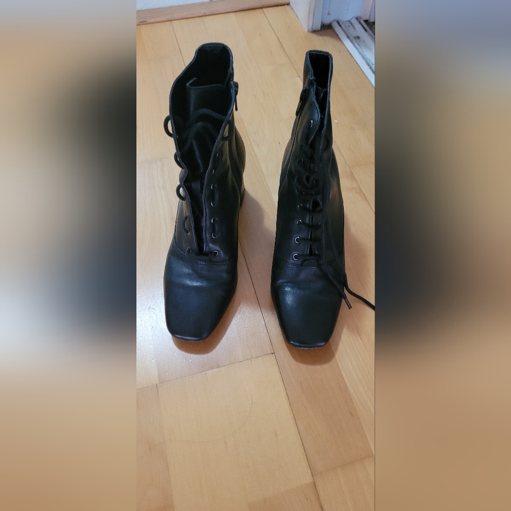 Mango Black Leather Calf Length Boots